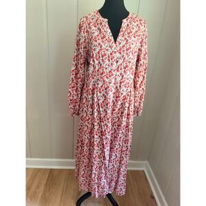 Universal Thread Floral Long Sleeve Button Front Midi Dress Red White Medium